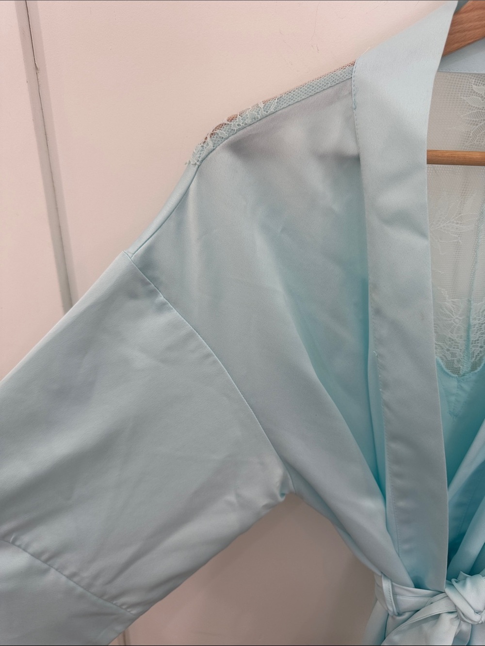 Flora Nikrooz Light Blue Satin Lace-Trim Robe - Picture 7 of 13